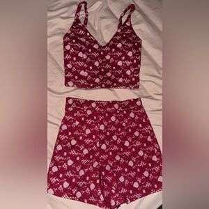 Red and White Patterned Two-Piece Set